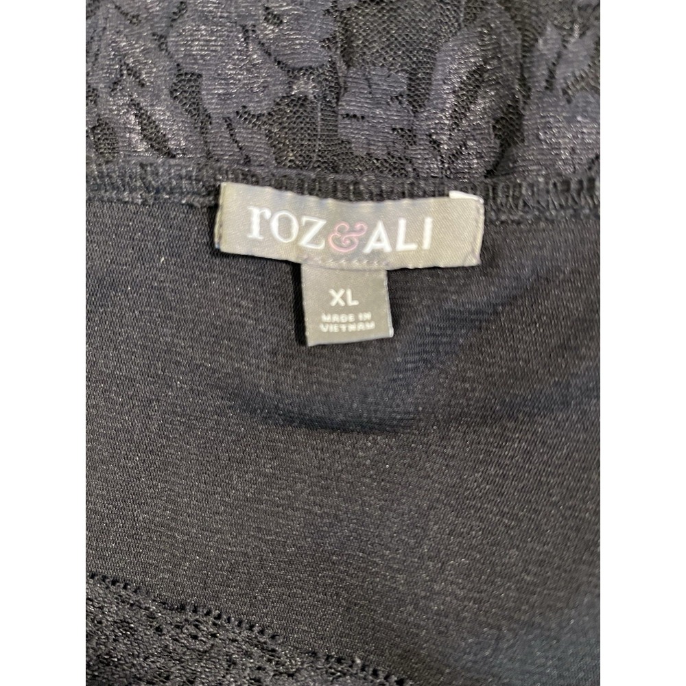 Roz & Ali Black Floral Lace Tank Top Womens XL Stretch Lined Dressy Cami Blouses - Picture 3 of 7